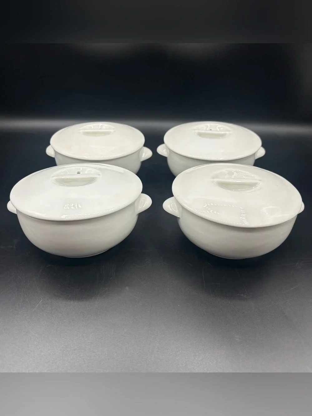 APILCO Set of 4 Porcelaine à Feu Covered Soup Bowls / Individual Casseroles